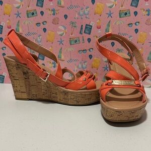 Tommy Hilfiger Orange Patent Cork Wedge Sandals